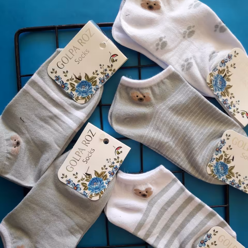 جوراب مچی نخی تم سفید و سبز