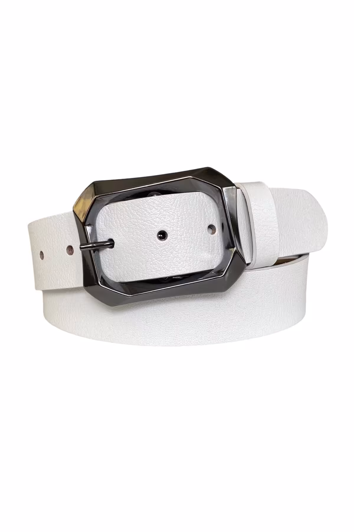 کمربند سفید زنانه 100% چرم اصل شلوار جین با سگک نقره ای مات ورزشی 4 سانتی متری GoDeri