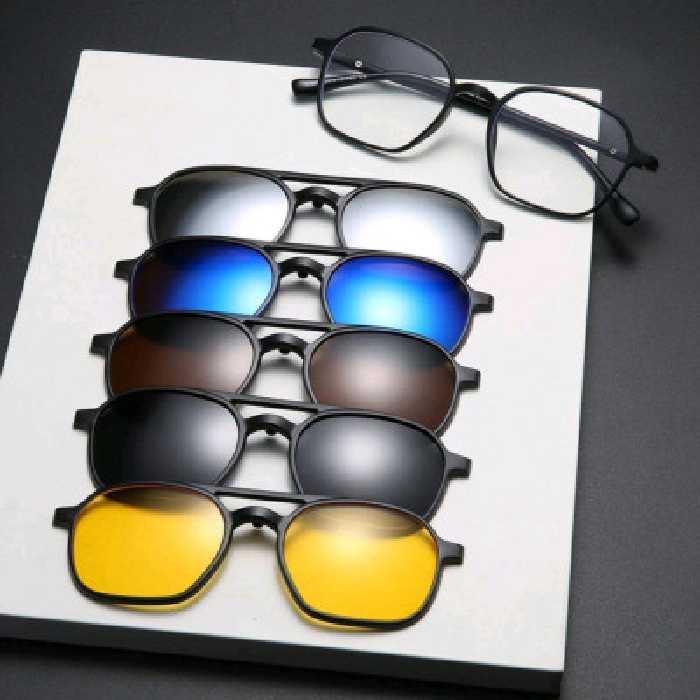 عینک طبی کائچو چند ضلعی با 5 کاور آفتابی