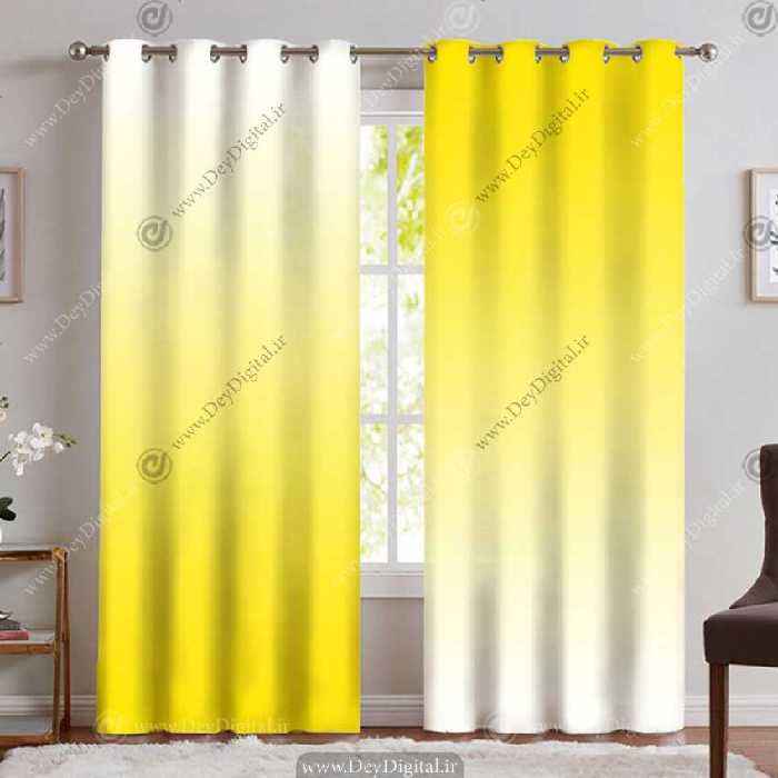 پرده مخمل پانچی اسپرت رنگی زرد و سفید PK-5132