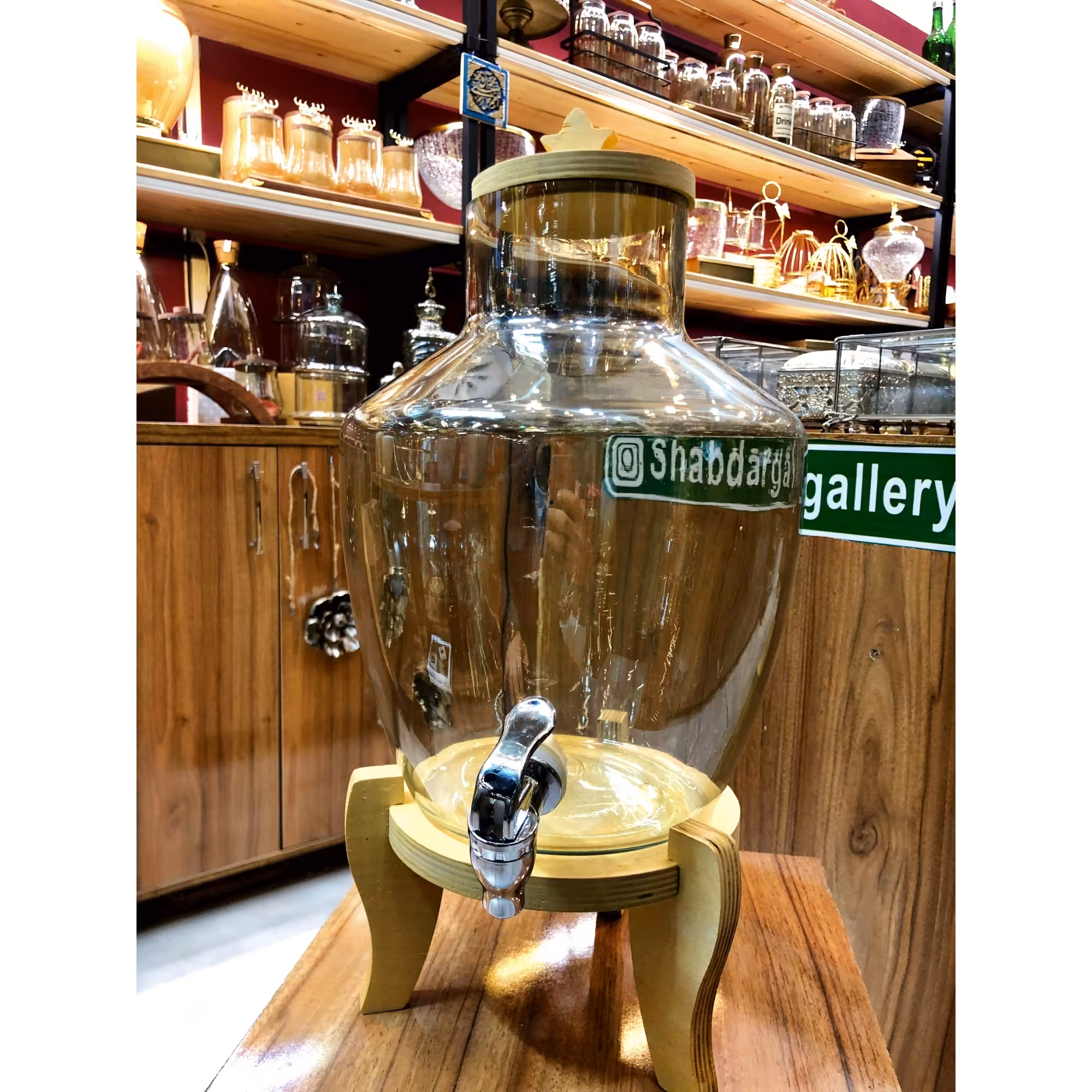 کلمن شربت خوری شیشه ای چوبی