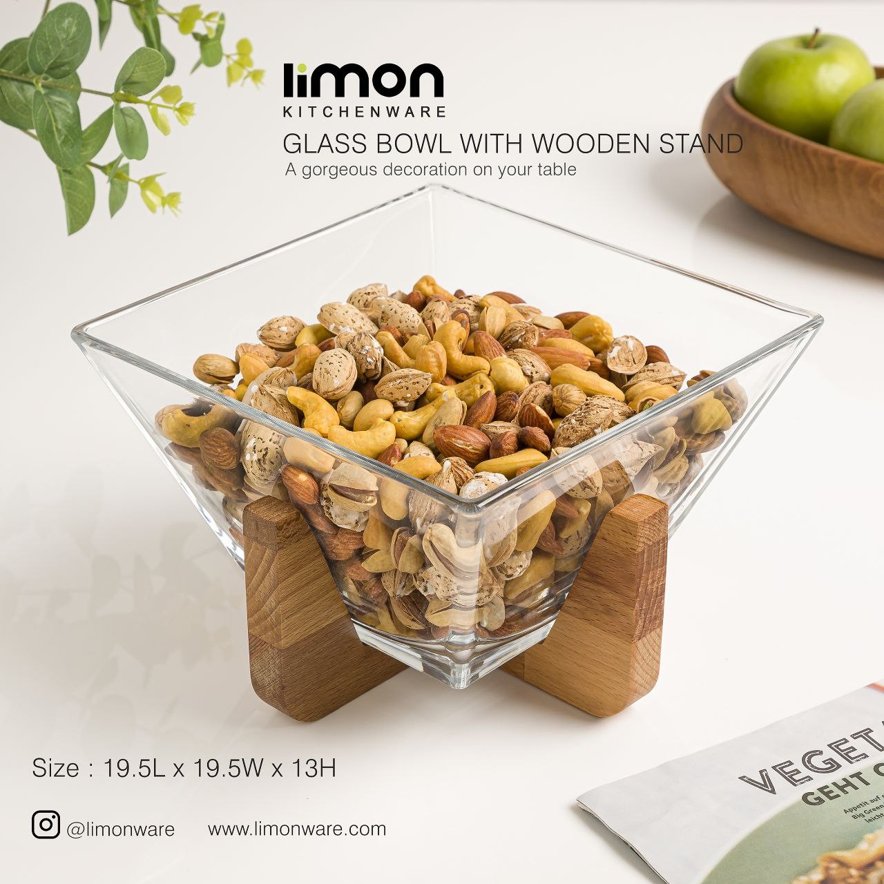 آجیل خوری شیشه ای پایه چوبی