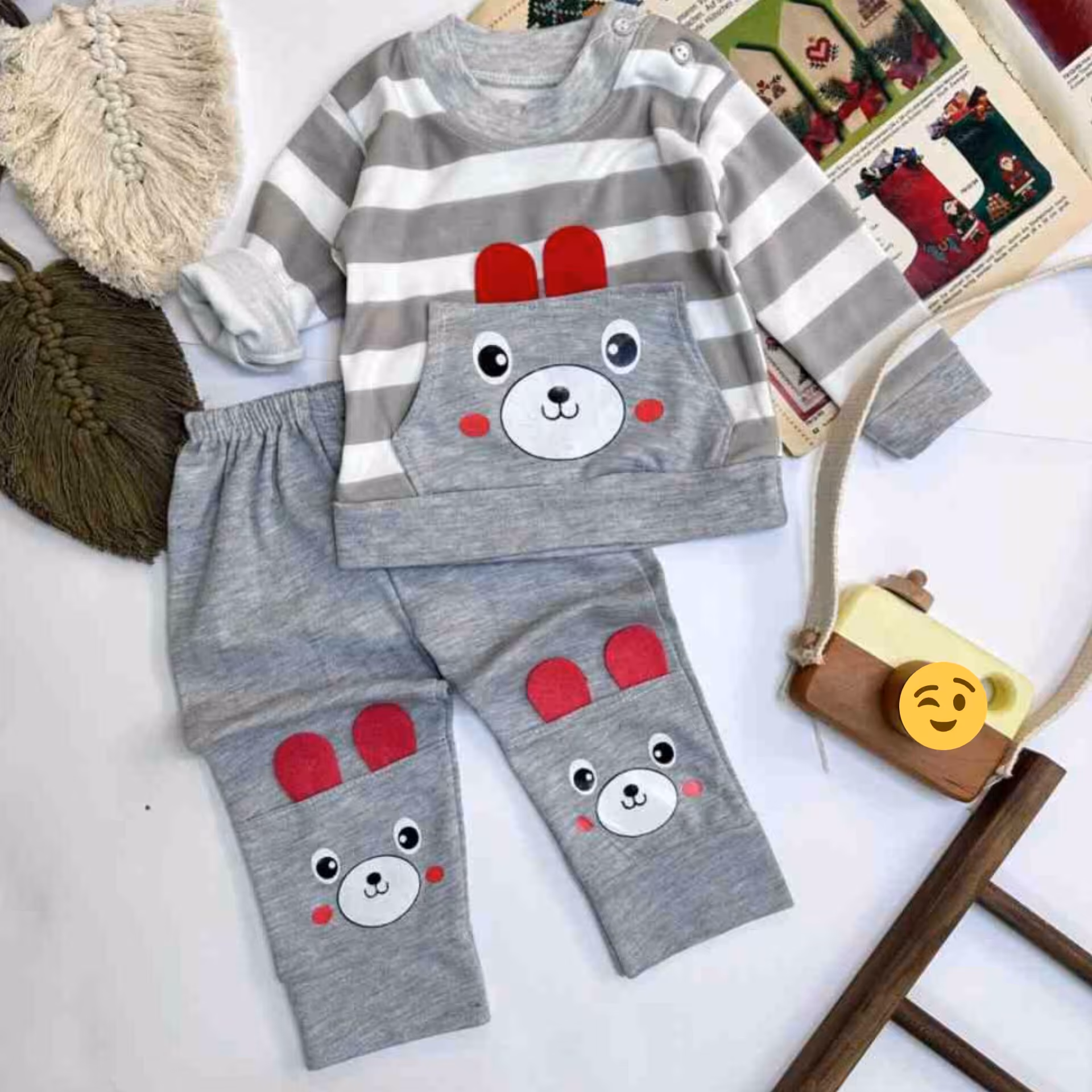 بلوز شلوار خرس طوسی نوزادی