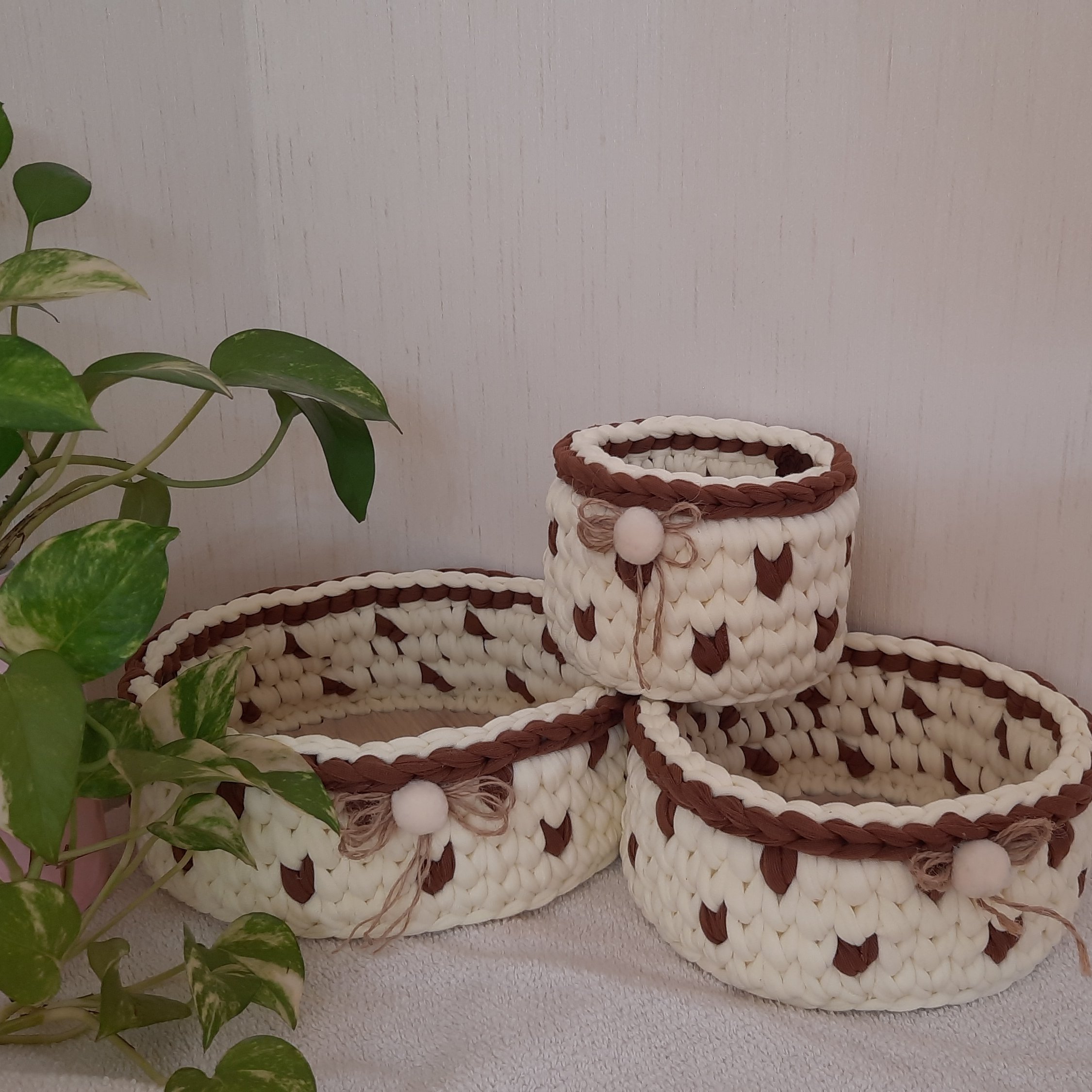 ست سه تایی سبد تریکو دست بافت،قابل بافت در رنگبندی و سایز دلخواه شما 