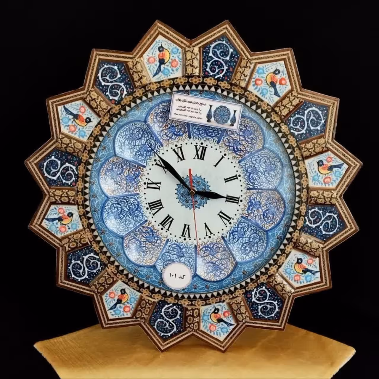 ساعت خاتم کاری خورشیدی طرح گل و مرغ با صفحه وسط مینا کاری ( کد 101 )