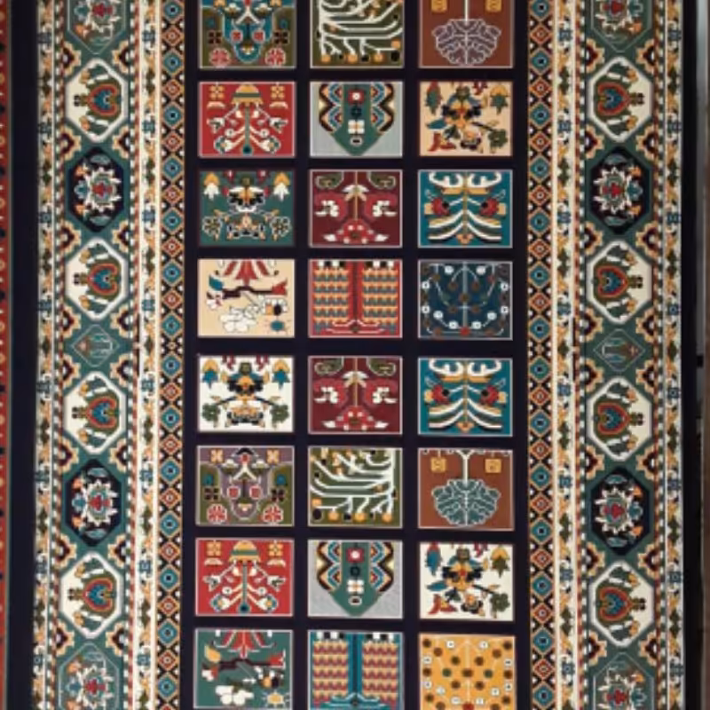 قالیچه  گلیم  سایز  2در 1  نقشه خشتی سلطنتی  350 شانه تراکم 750 