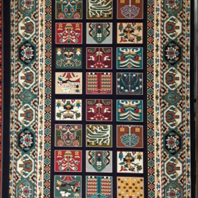 قالیچه  گلیم  سایز  2در 1  نقشه خشتی سلطنتی  350 شانه تراکم 750 