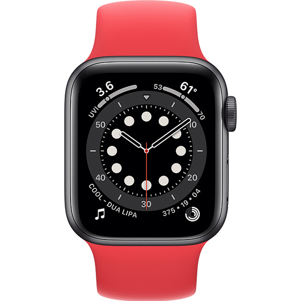 سری 6 آلومینیوم 40 میلیمتری زنانه قاب خاکستری با بند سولو لوپ قرمز - Hiapple.ir