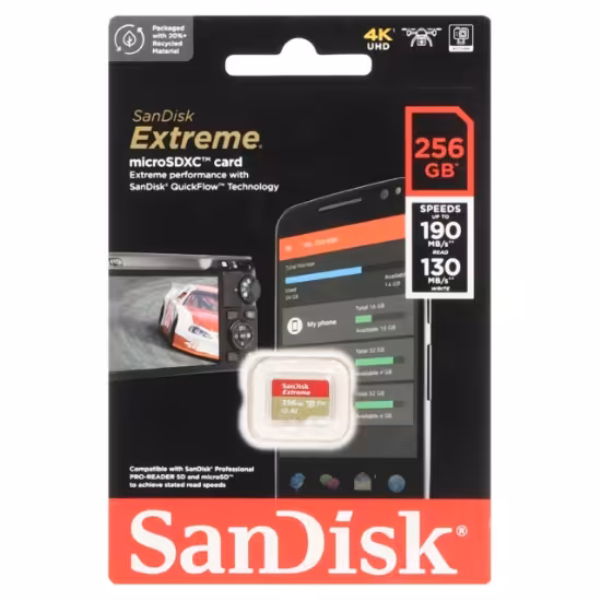 کارت حافظه microSDXC سن دیسک مدل Extreme U3 A2 V30 سرعت 190MBps ظرفیت 256 گیگابایت
