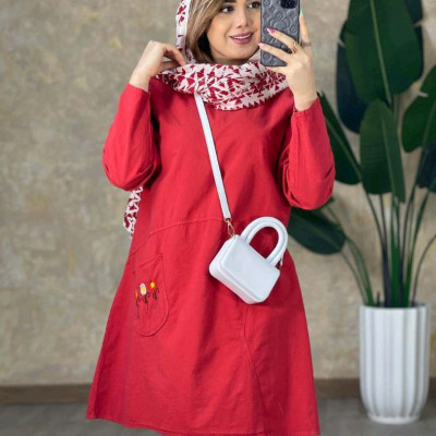 مانتو اسپرت زنانه الیاف جیب گندمی