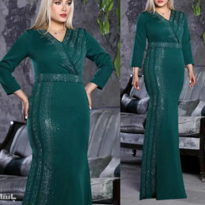 پیراهن مهمانی زنانه کرپ مازراتی نگین کاری مدل تابناک