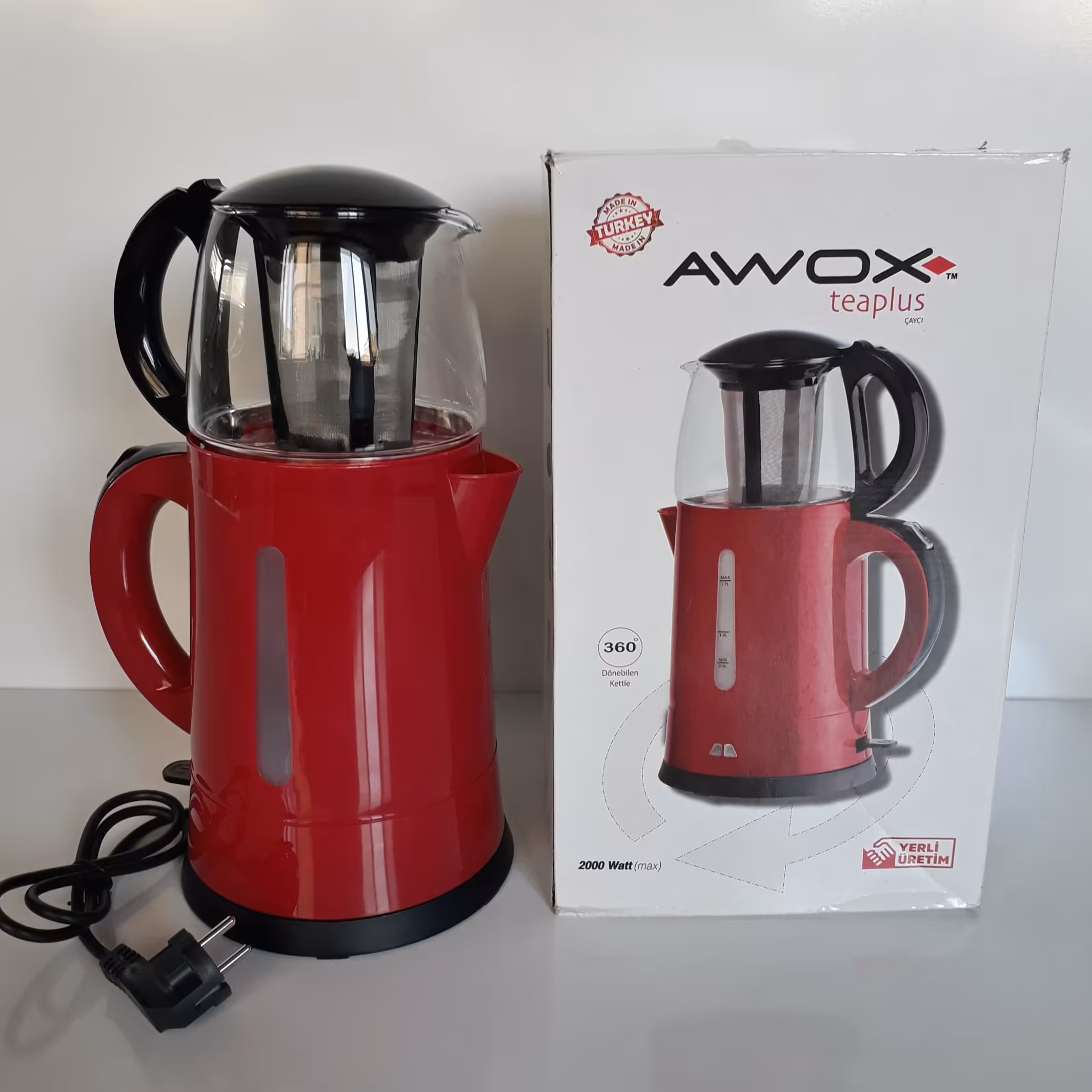 چای ساز برقی با قوری پیرکس و کتری دو لیتری  با ترموستات دمایی