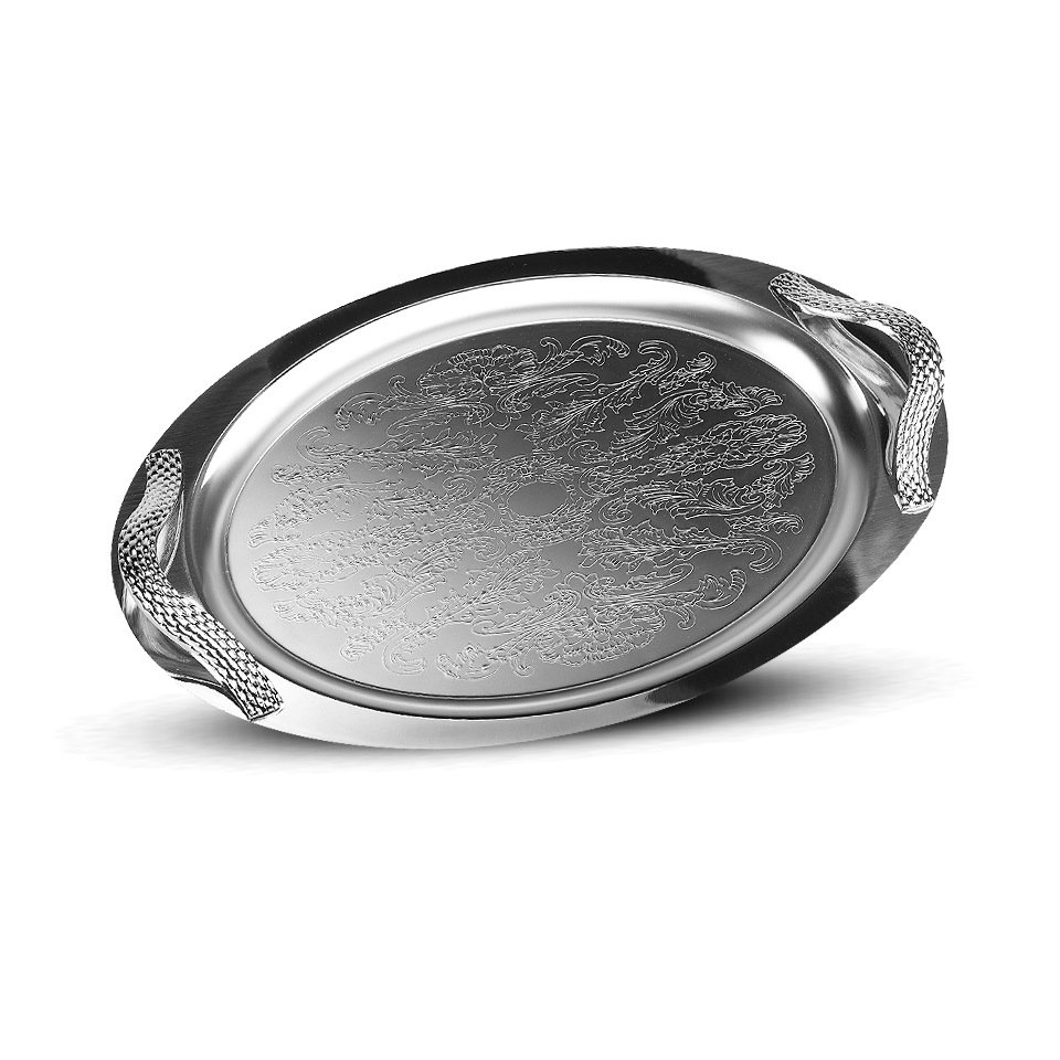 سینی استیل بیضی طرح دار 640 کروم