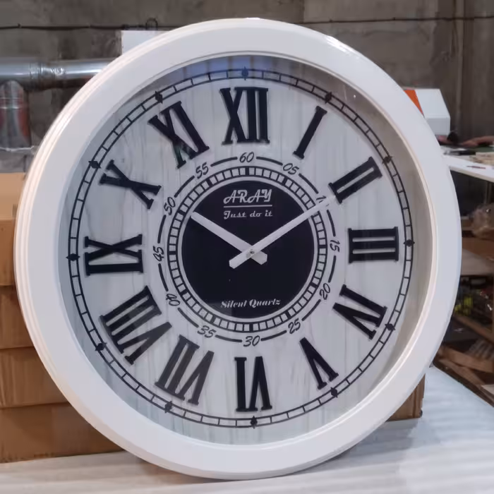 ساعت دیواری چوبی سفید سایز 60