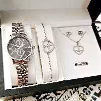 ست ساعت زنانه دخترانه نقره ای استیل رنگ ثابت مدل قلب و ضربان شاین ارسال رایگان