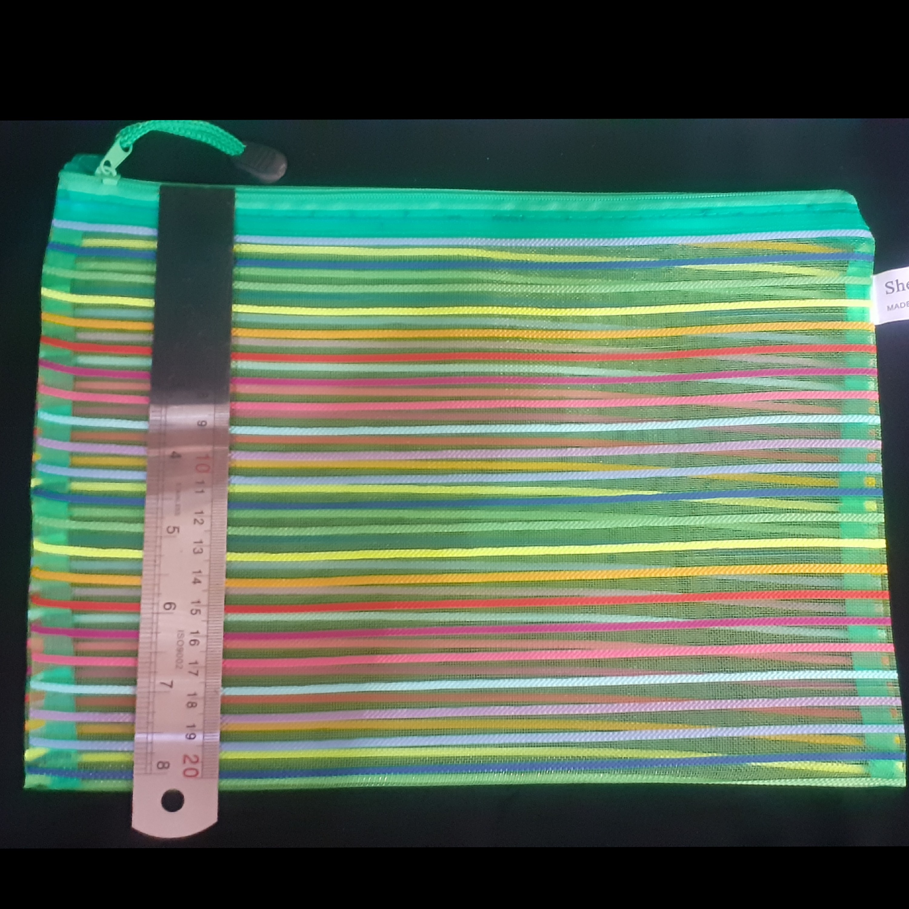 جامدادی و کیف آرایش سایز بزرگ توری زیپ دار رنگ سبز