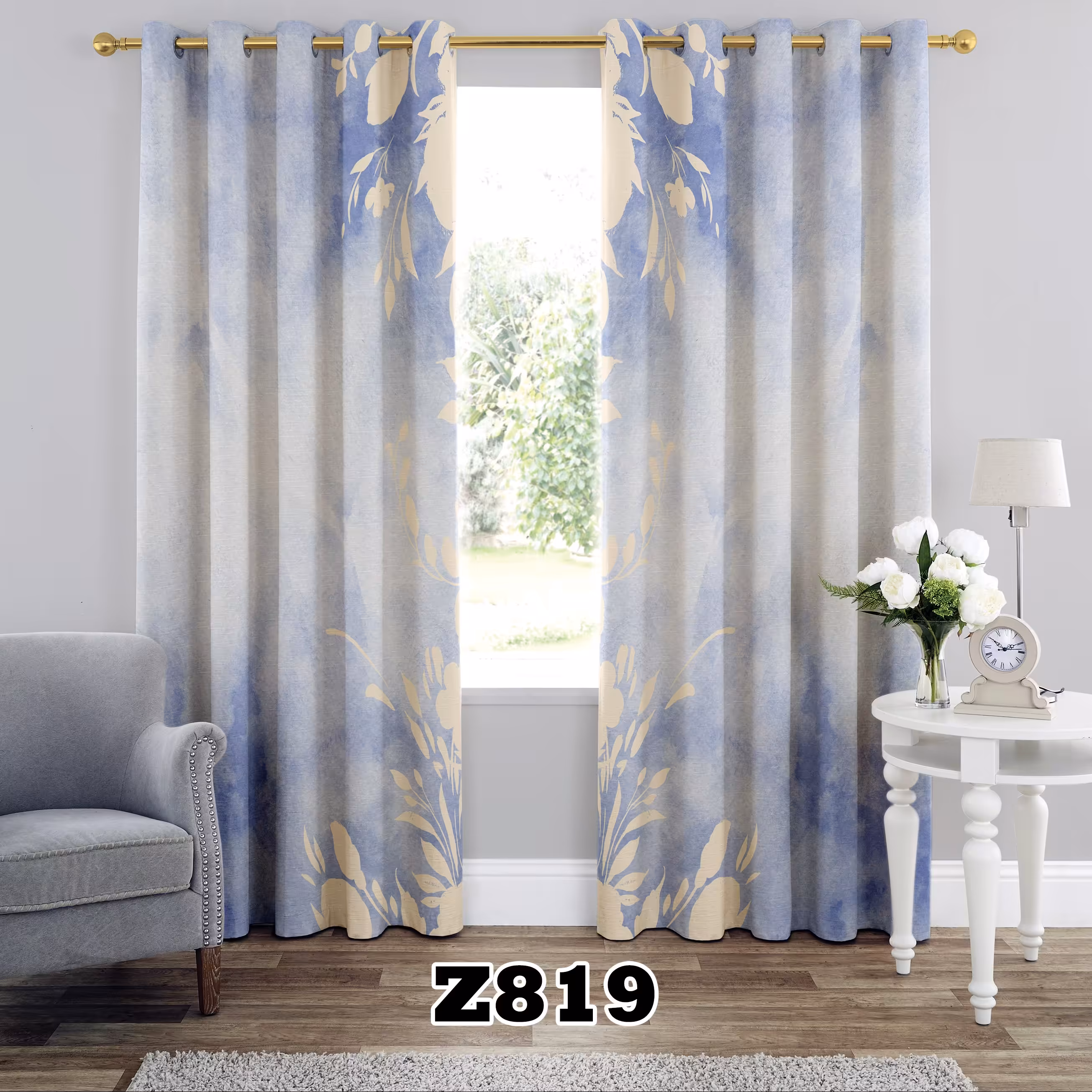 پرده چاپی طرح ابروبادی کد Z819 تک قواره ارتفاع 300 عرض 140 سانت