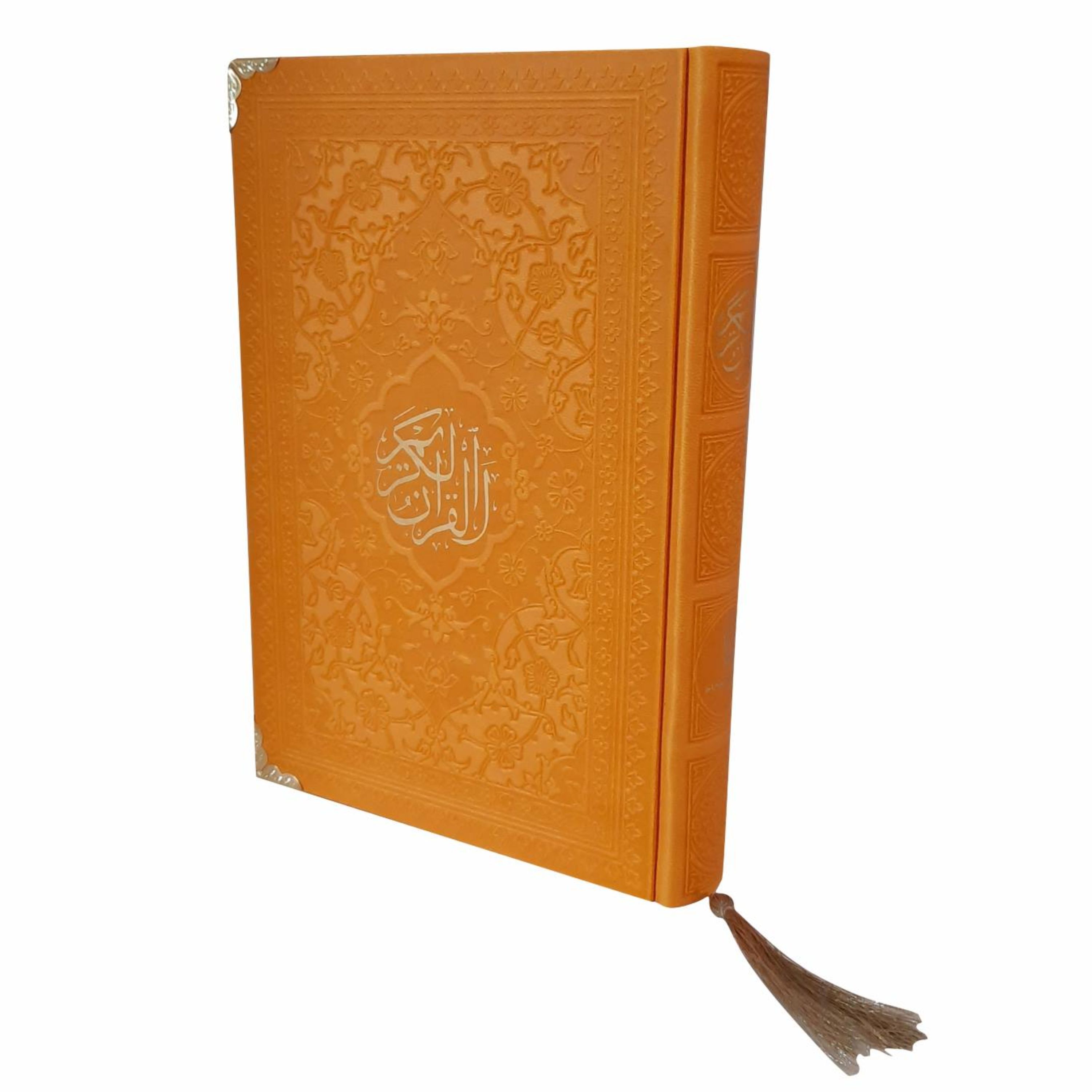 120608-قرآن رقعی تحریر(زرد)داخل رنگی گوشه فلزی روبان منگوله دار ترجمه انصاریان