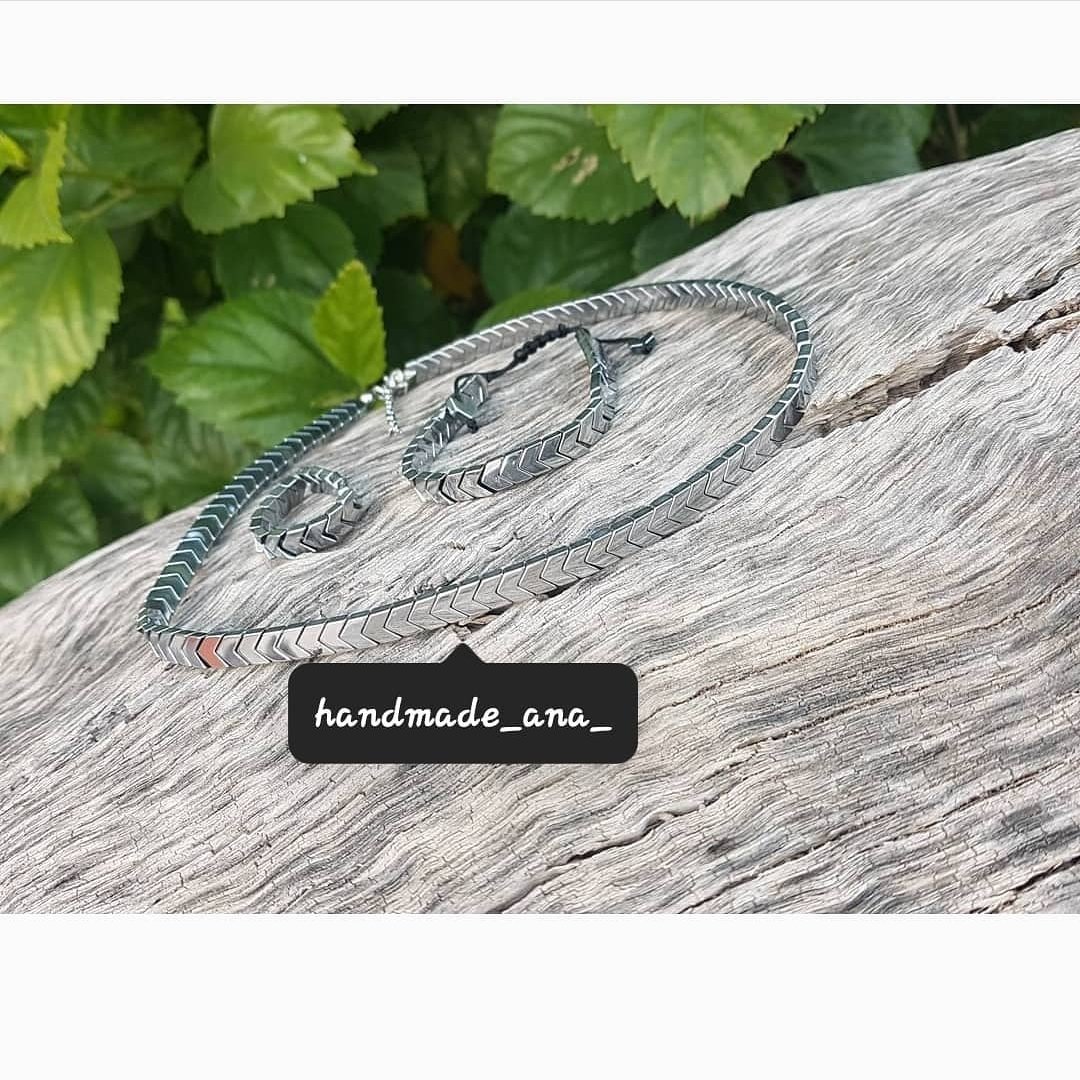 ست گردنبند ، دستبند و انگشتر حدید نقره ای