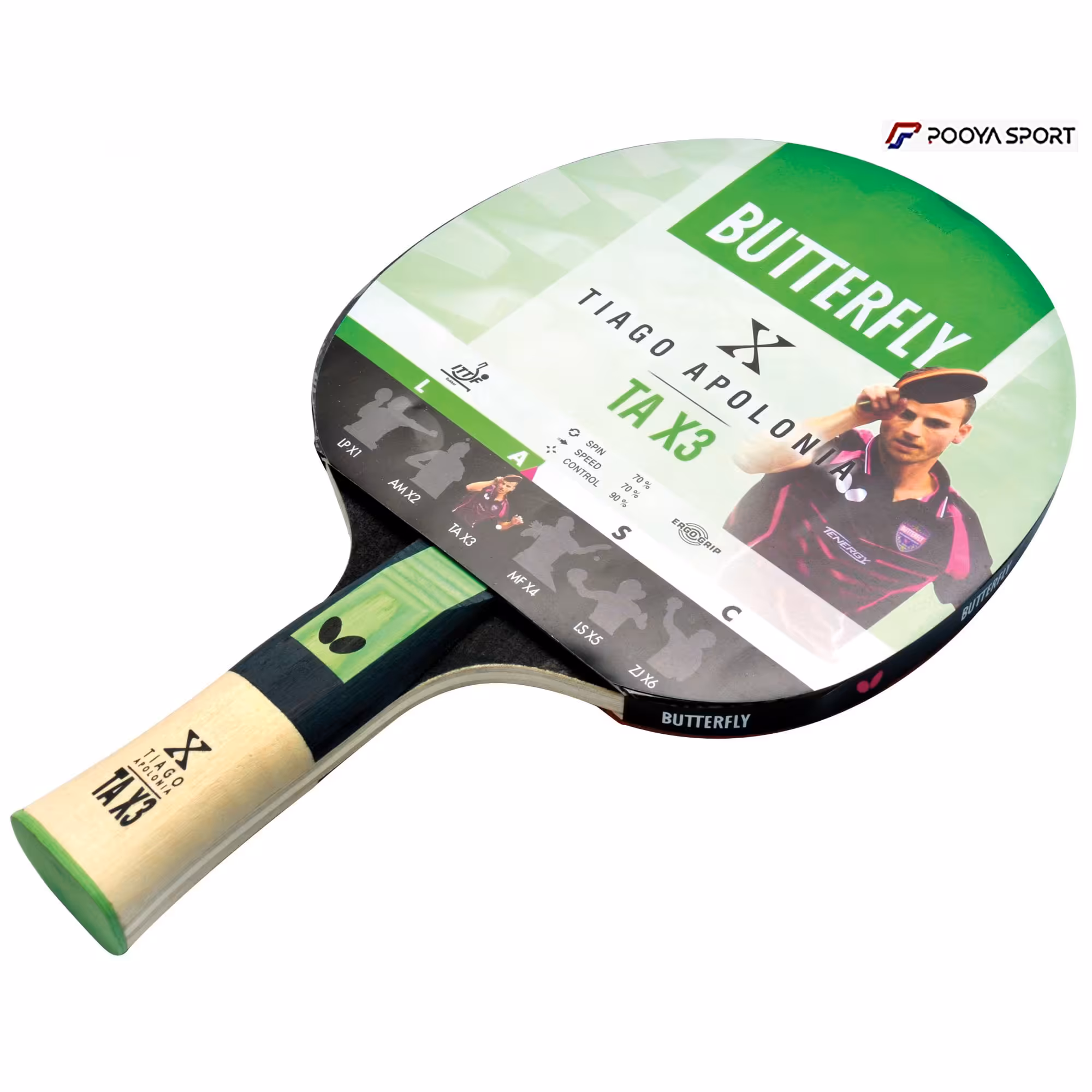 راکت پینگ پنگ باترفلای Tiago Apolonia TA X3 اصل