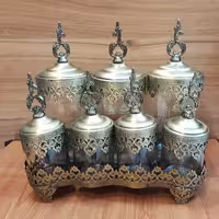 پاسماوری 7 پارچه تاج رنگ آنتیک با استند