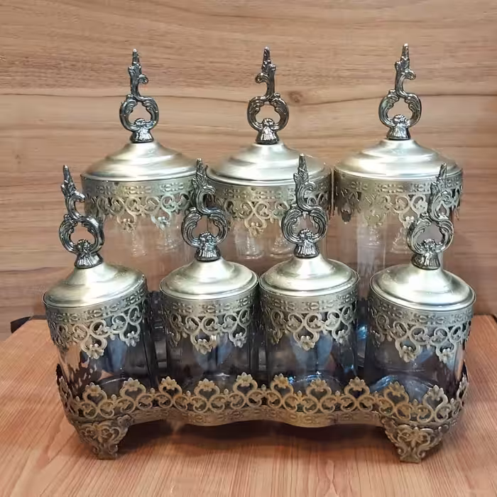 پاسماوری 7 پارچه تاج رنگ آنتیک با استند