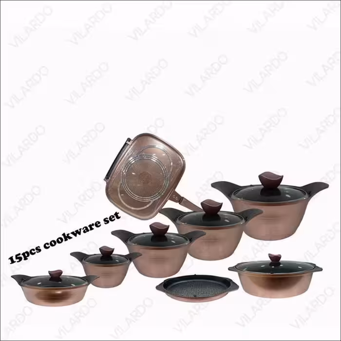 سرویس قابلمه چدن گرانیت 15پارچه برند ویتارا رنگ پوست پیازی 