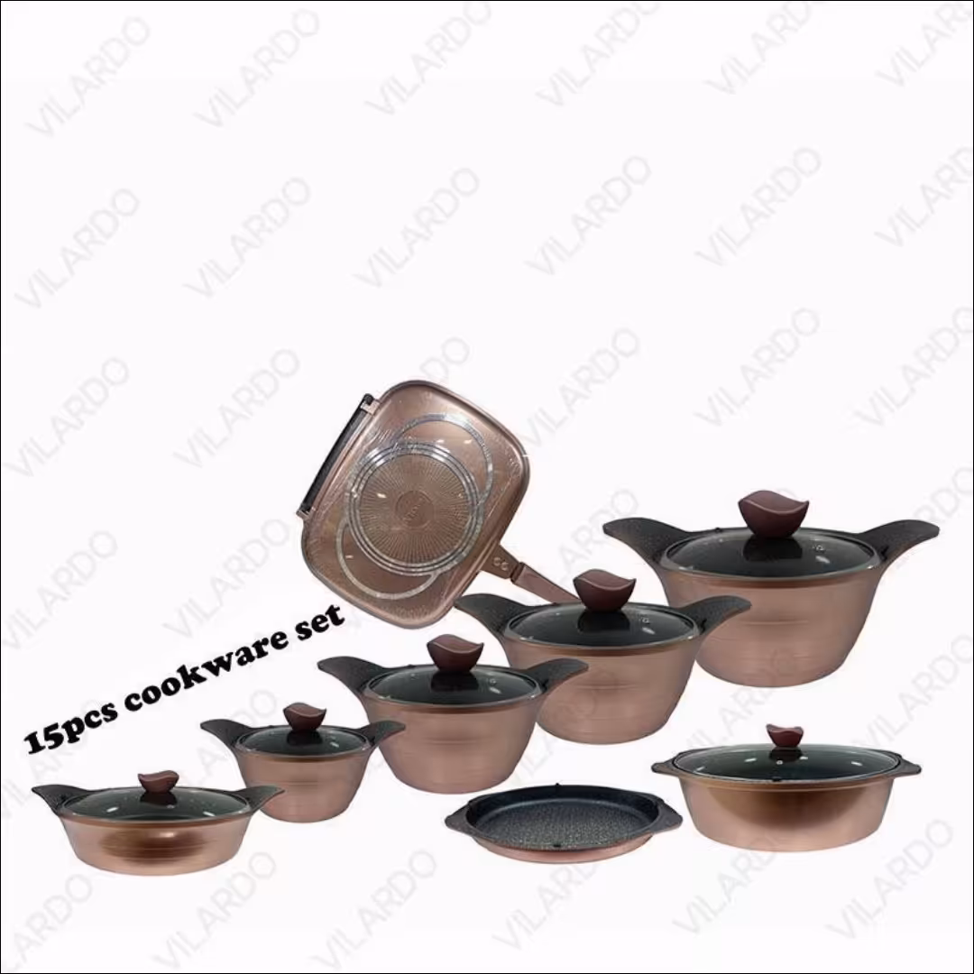 سرویس قابلمه چدن گرانیت 15پارچه برند ویتارا رنگ پوست پیازی 