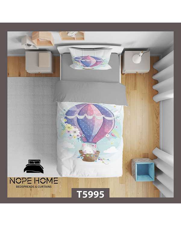 سرویس لحاف روتختی کودک یک نفره 5 تکه نوپه هوم Nopehome طرح گربه و بالن کد T5995
