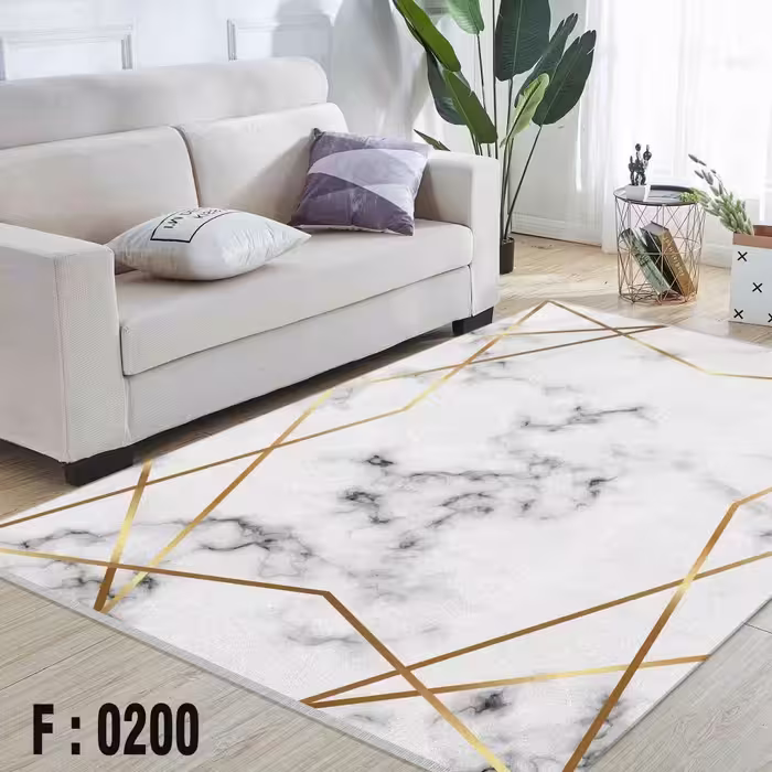 فرشینه مخمل لایکتیک سه لایه سایز 200 در 140 طرح  کلاسیک _ سنگ _ طلایی کد F: 0200