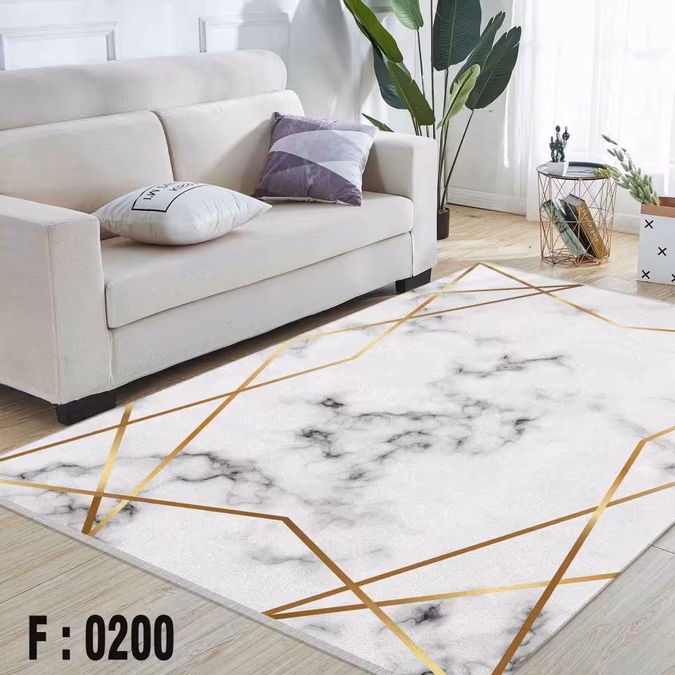 فرشینه مخمل لایکتیک سه لایه سایز 200 در 140 طرح  کلاسیک _ سنگ _ طلایی کد F: 0200