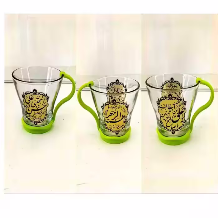 102789-لیوان شیشه ای شفاف نوجوان-قطر دهانه 8 ارتفاع 9.5 دسته پلاستیکی رنگی جدا