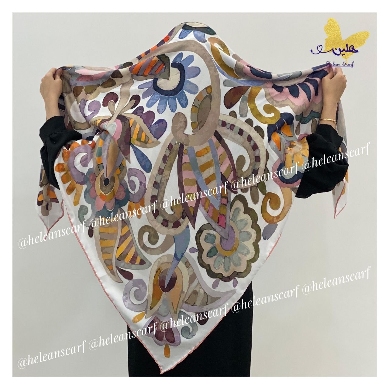روسری نخی کجراه. دور دست دوز قواره بزرگ.پاییزه