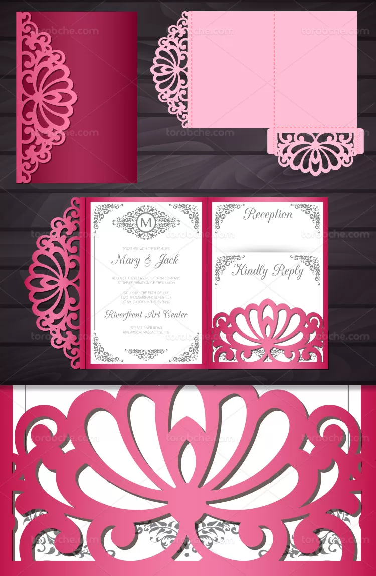 وکتور کارت عروسی صورتی خلاقانه | گرافیک با طعم تربچه