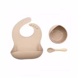 سرویس غذاخوری 3 تکه تمام سیلیکونی کودک کرم