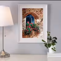 نقاشی آبرنگ طرح گلهای زیبا و پنجره