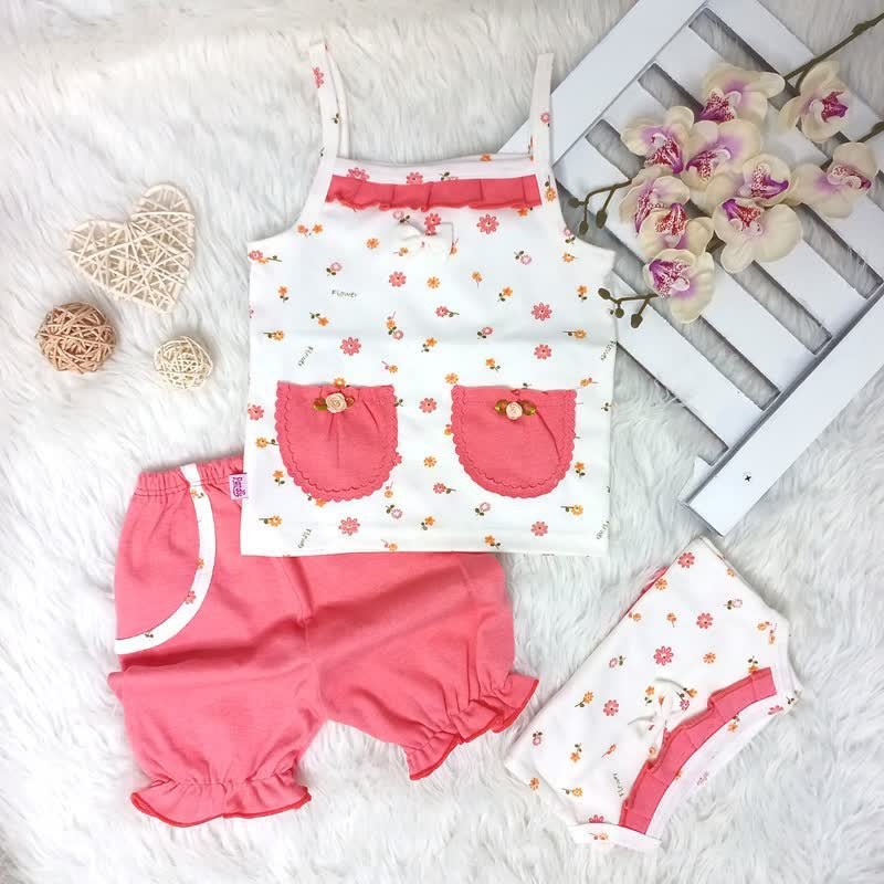 تاپ و شلوارک گلبهی نوزادی دخترانه 