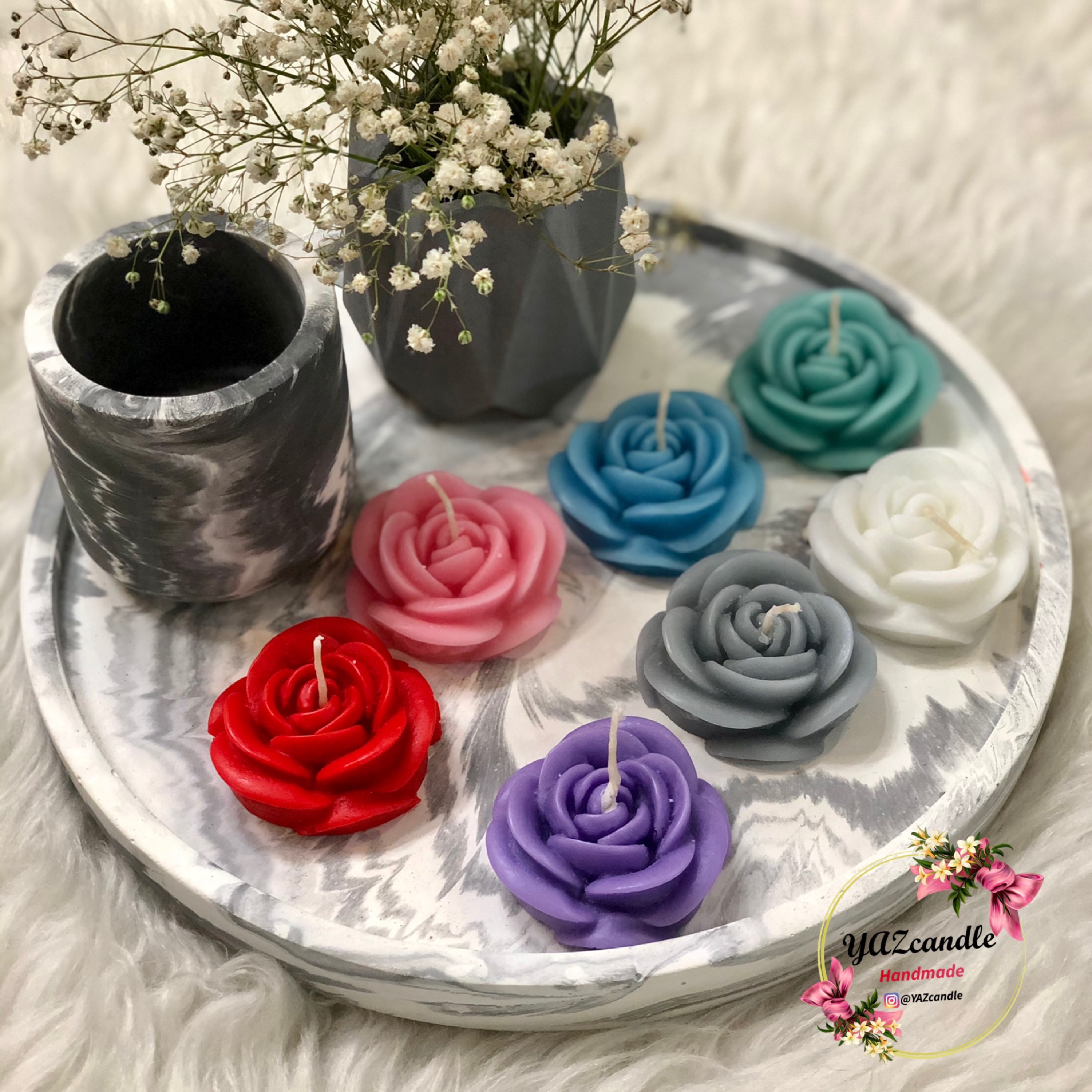 شمع رو آبی گل رز چهار  عددی در رنگبندی مختلف در دو مدل ساده و معطر