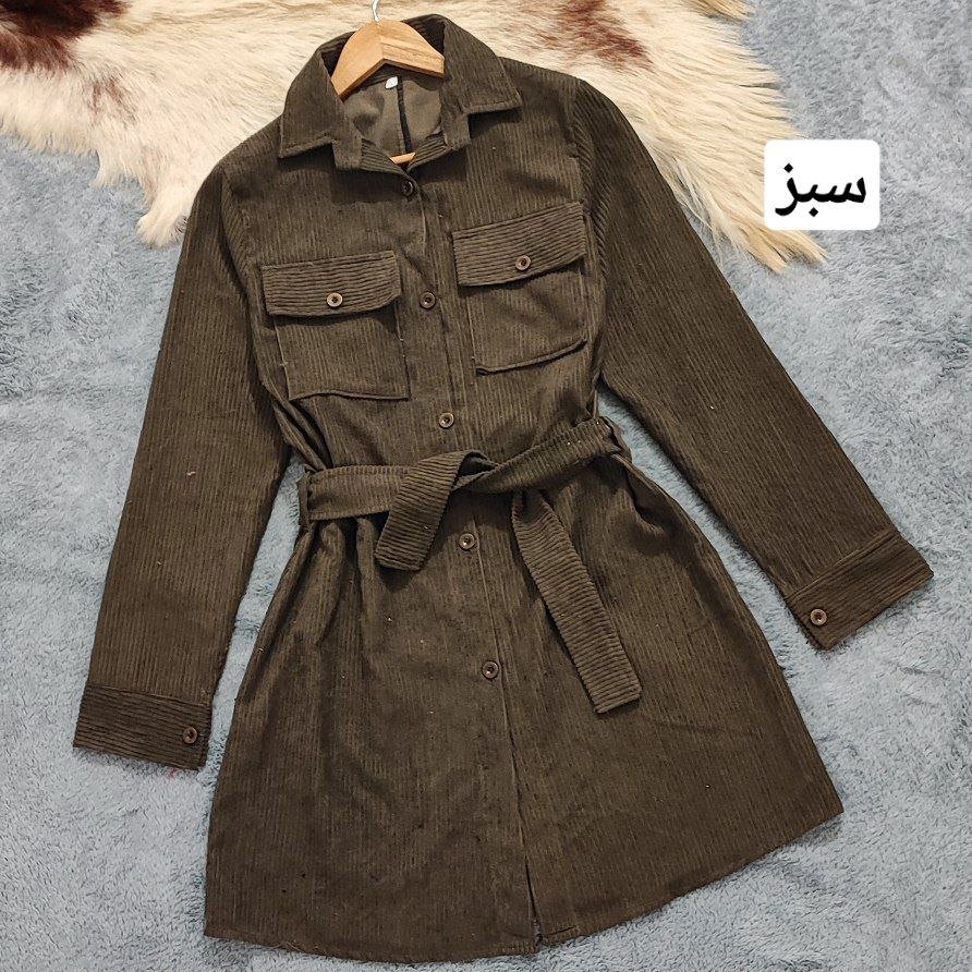 مانتو مخمل کبریتی درشت اعلا کمربند دار