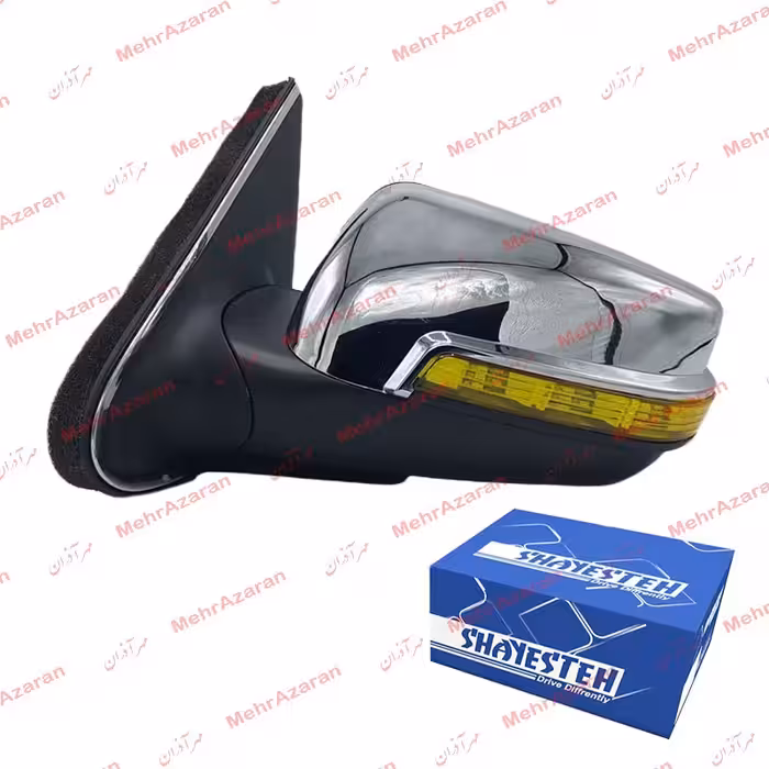 آینه برقی سوکت قدیم پژو پارس با طلق لیمویی و قاب استیل برند SHAYESTEH سمت راننده 


