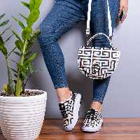 ست کیف و کفش سفید مشکی دخترانه مدلX58