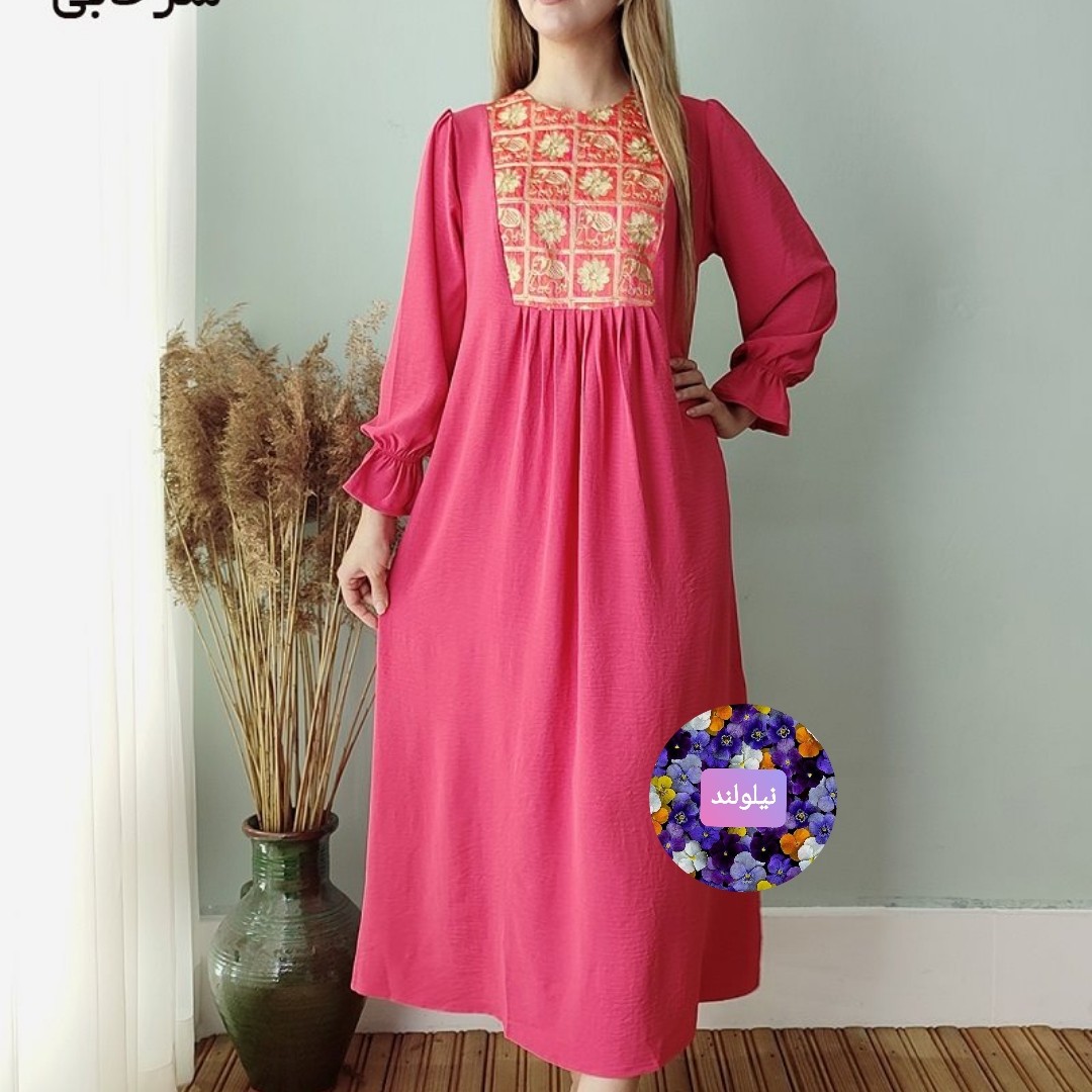 پیراهن زنانه نخی پیراهن مانتویی زنانه خنک و راحت سایز 40 تا46 رنگ ارغوانی،سرخابی،نسکافه ای،جنس ابروبادی طرح سنتی