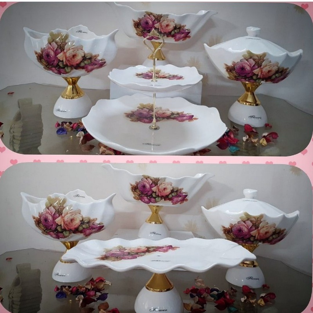 سرویس پذیرایی چهار تکه ترانسفر لوکس طرح بنفشه 