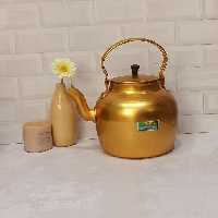 کتری زرد روحی 3لیتری برند معتبر مهتاب دکمه پلاستیکی مشکی روی درب 