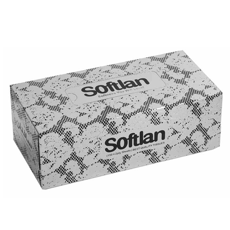 خرید دستمال کاغذی سافتلن جعبه ای 150 برگ مدل دانتل نقره ای
