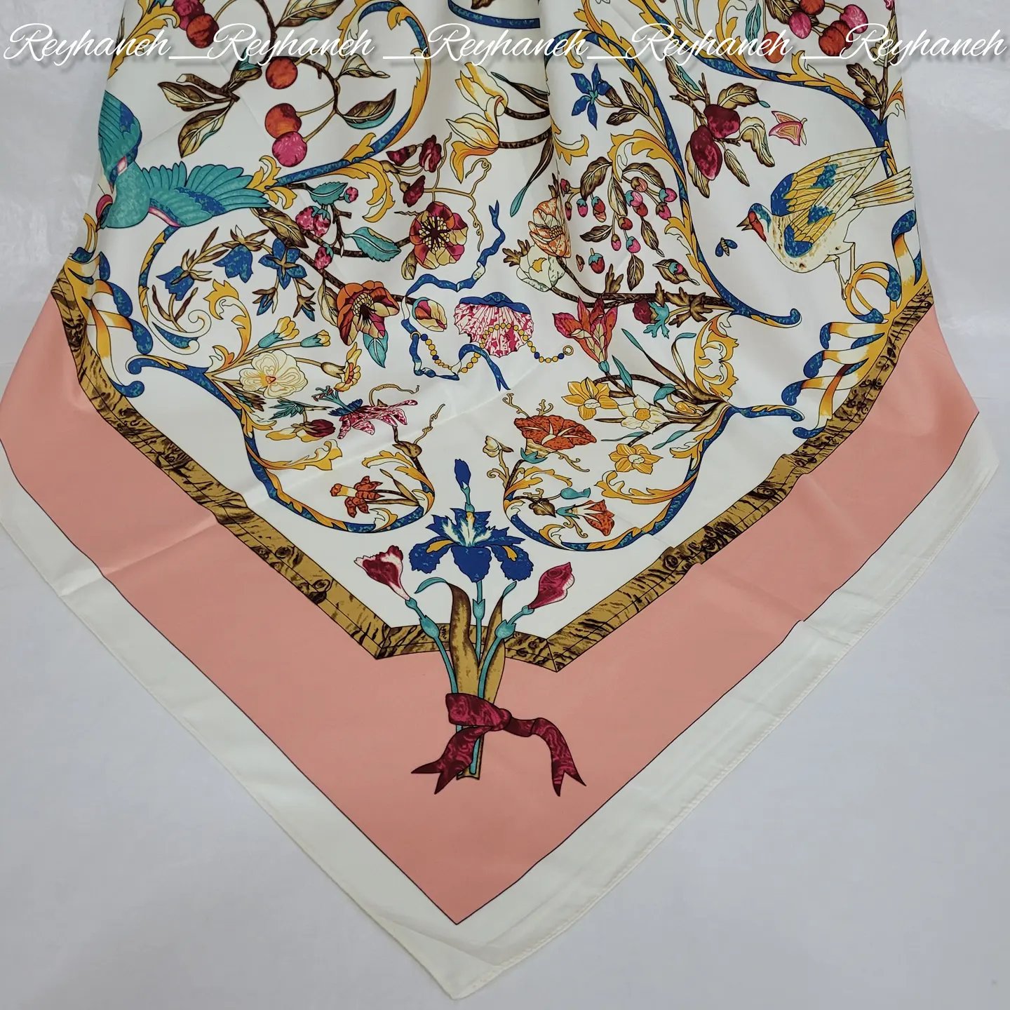 روسری ابریشم توییل وارداتی دور چرخ دوز شده سایز 140 ارسال پستی رایگان