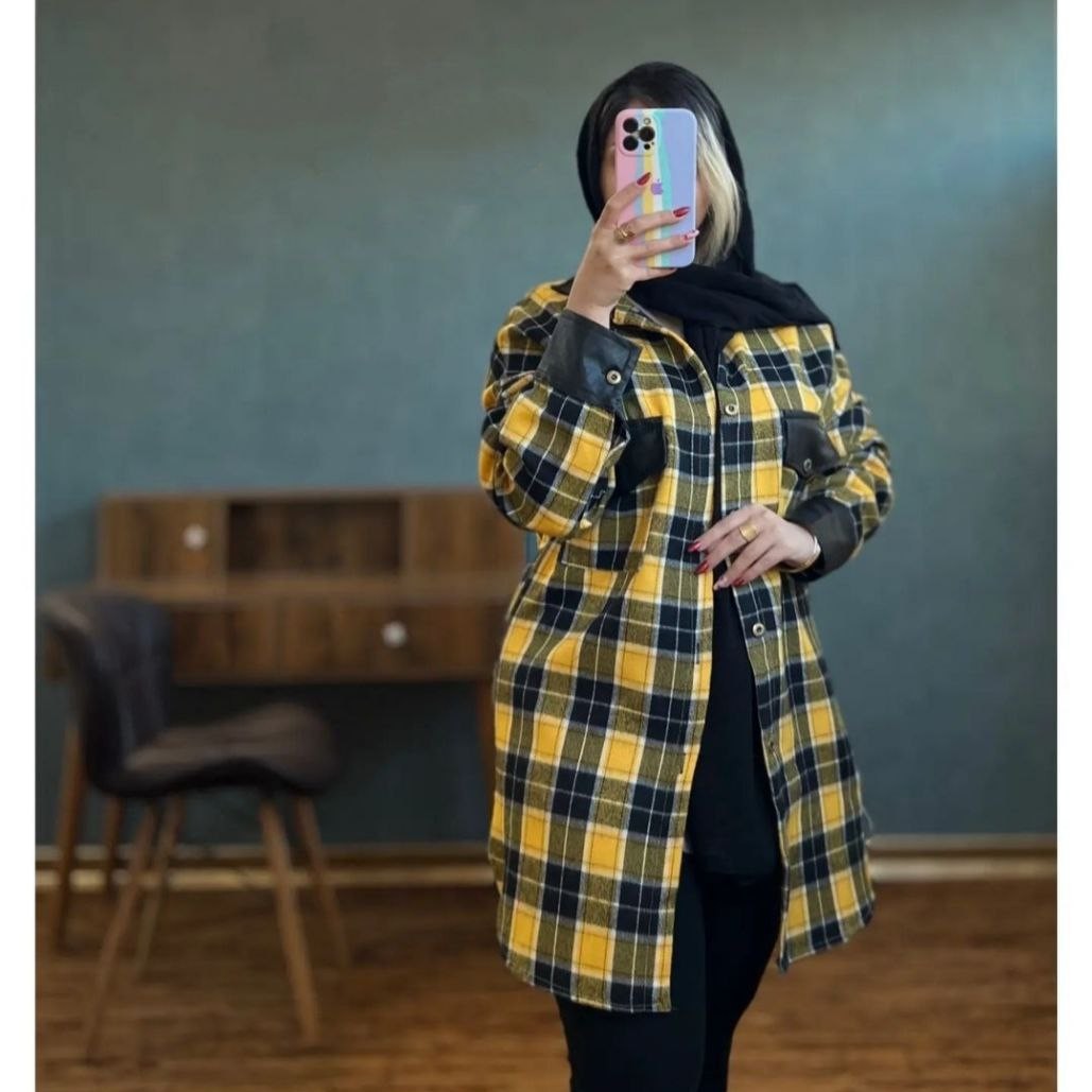 مانتو چهارخونه یقه چرم مدل طاها جنس چرم و پارچه توییت بهاره پشمی فری سایز38تا46 قیمت بااحترام به شما 225000تومان