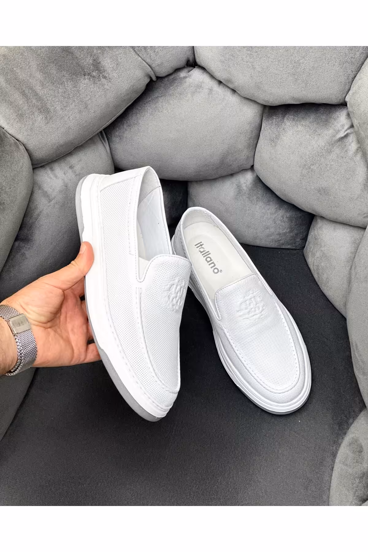 کفش های کژوال سفید مردانه 9017 چرمی روزمره ByItallanoshoes