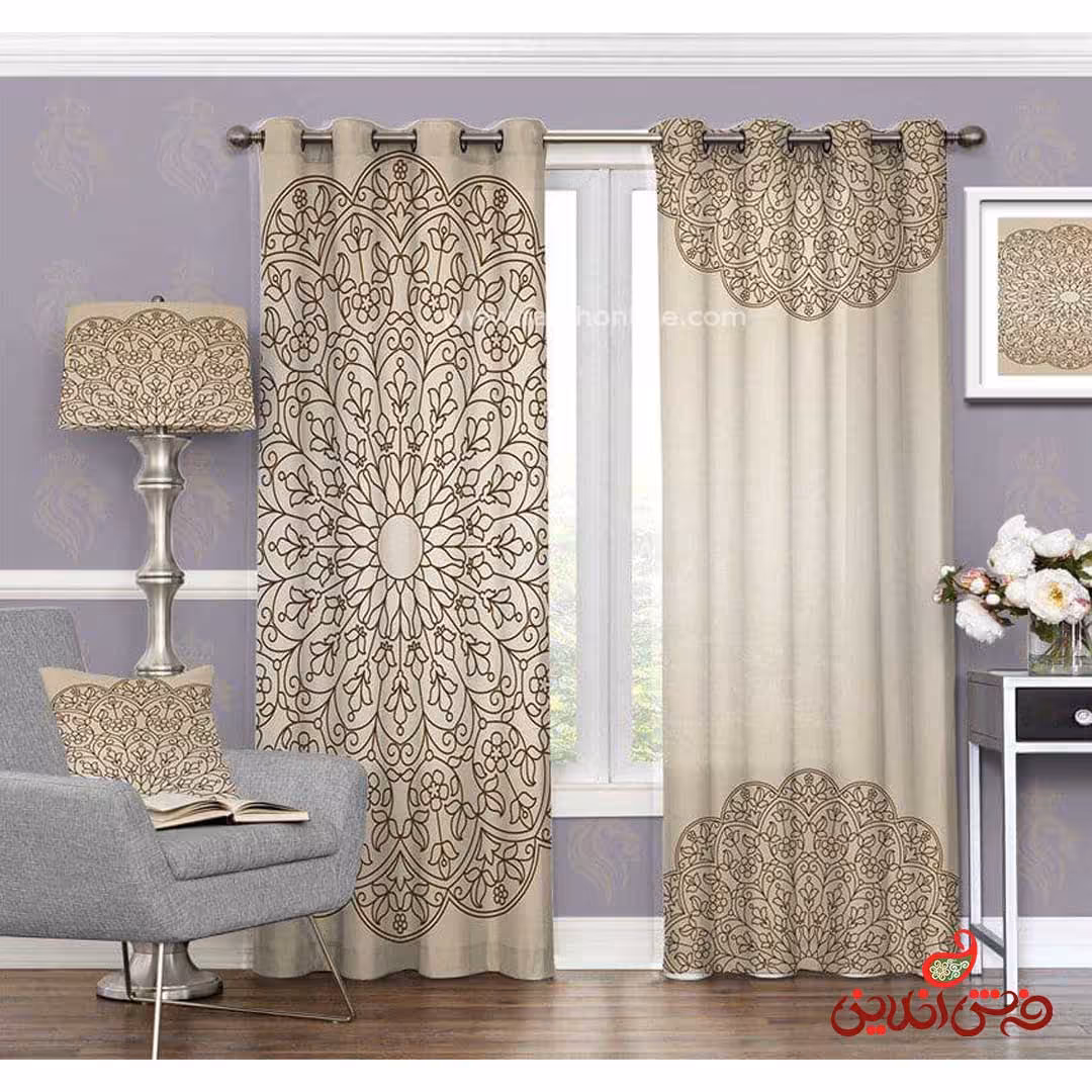 پرده سنتی کرم طرح ماندلا کد 3289