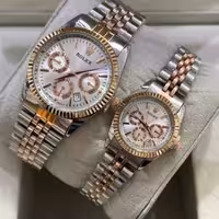 ست ساعت رولکس بنداستیل دورنگ رزگلد طرح سه موتوره